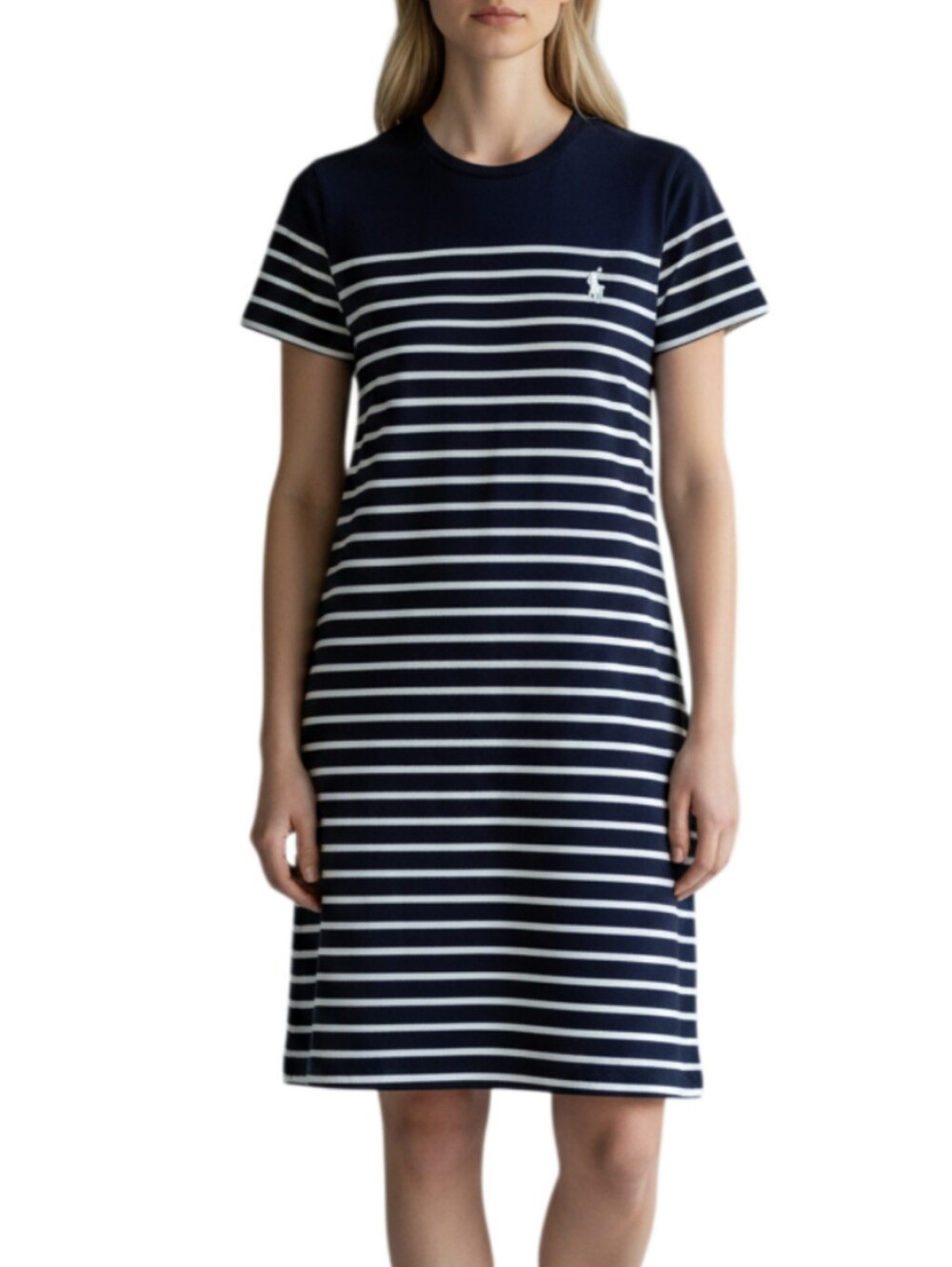 Polo Ralph Lauren Nautical Stripe T-Shirt Dress Size M Blue White Coastal Preppy